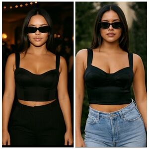 Elsa Barreto Black Satin Corset Crop Top Sweetheart Bustier Size L